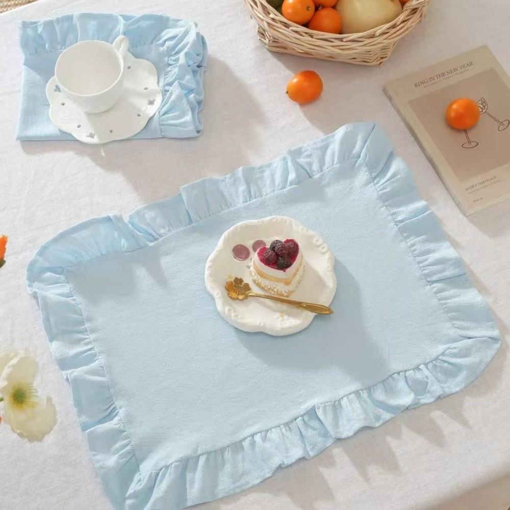 Rüschen-Wärmeisolierende Matte Streifen-Gitter Tischmatte Waschbarer Untersetzer Frühstück