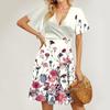 Women's Summer Dress Loose Beach Vacation Casual Deep V Neck Short Sleeve Dress Elegant Dress