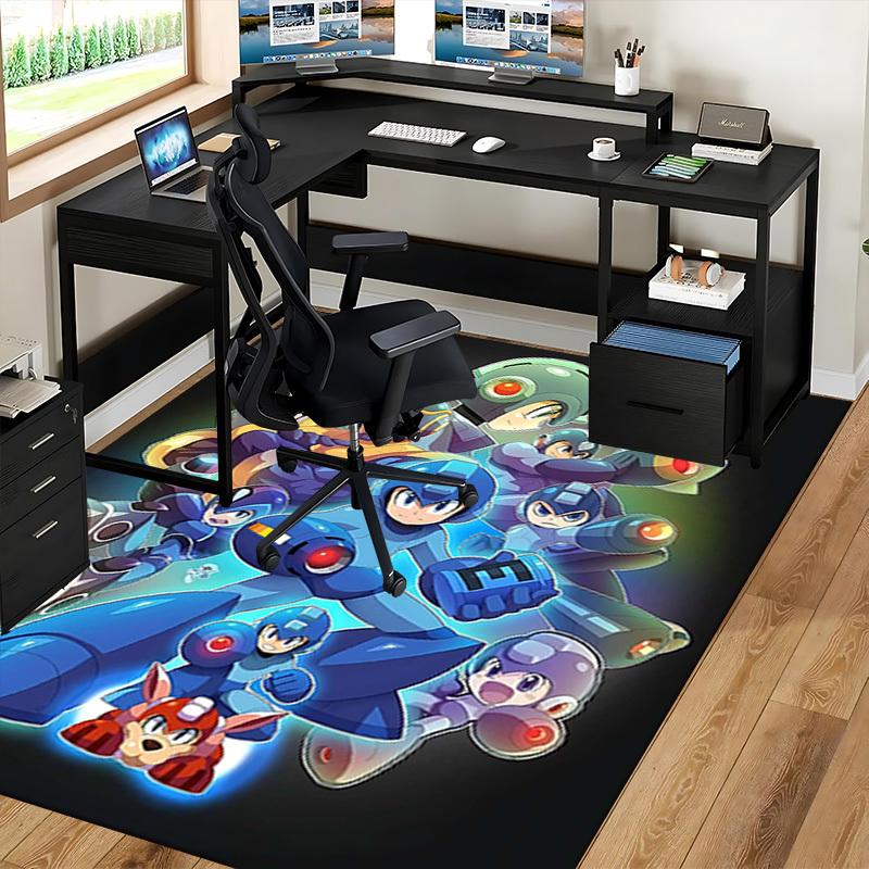 1pc Mega Man Anime Cartoon Design Office Chair Mat Non-Slip Carpet for Home Decor, Living Room, Bedroom, Game Room - Perfect Gift for Fans.Y013