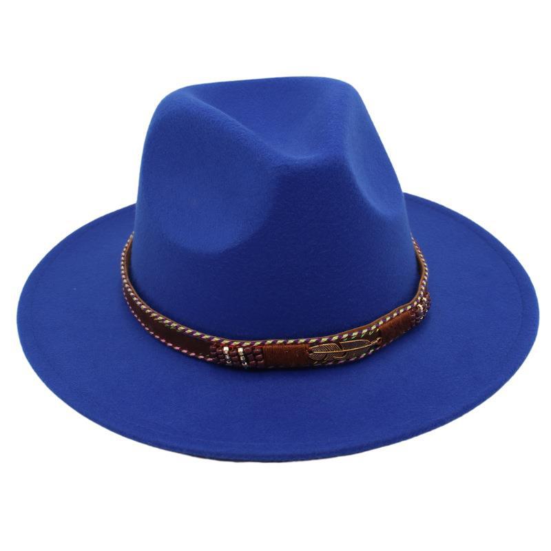 Minority Stage Top Hat Metal Feather Jazz Hat Men'S And Women'S Ethnic Style Felt Hat Tibetan Wool Hat