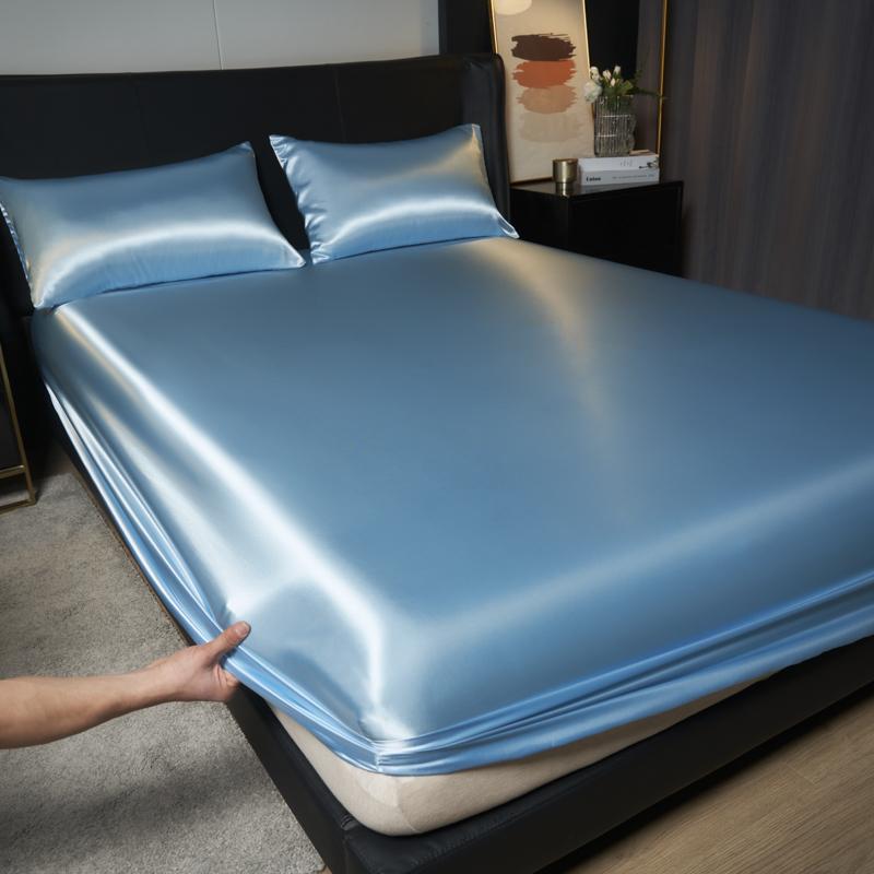 Light Premium Simulated Silk Satin Mattress Bedspread Single Piece Bed Cover Queen Mattress Protective Cover (No Pillowcases)