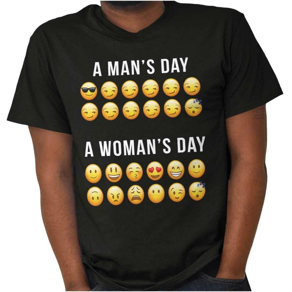 A Man s Day A Woman s Day Emoticon Emoji Womens or Mens Crewneck T Shirt Tee XXXL