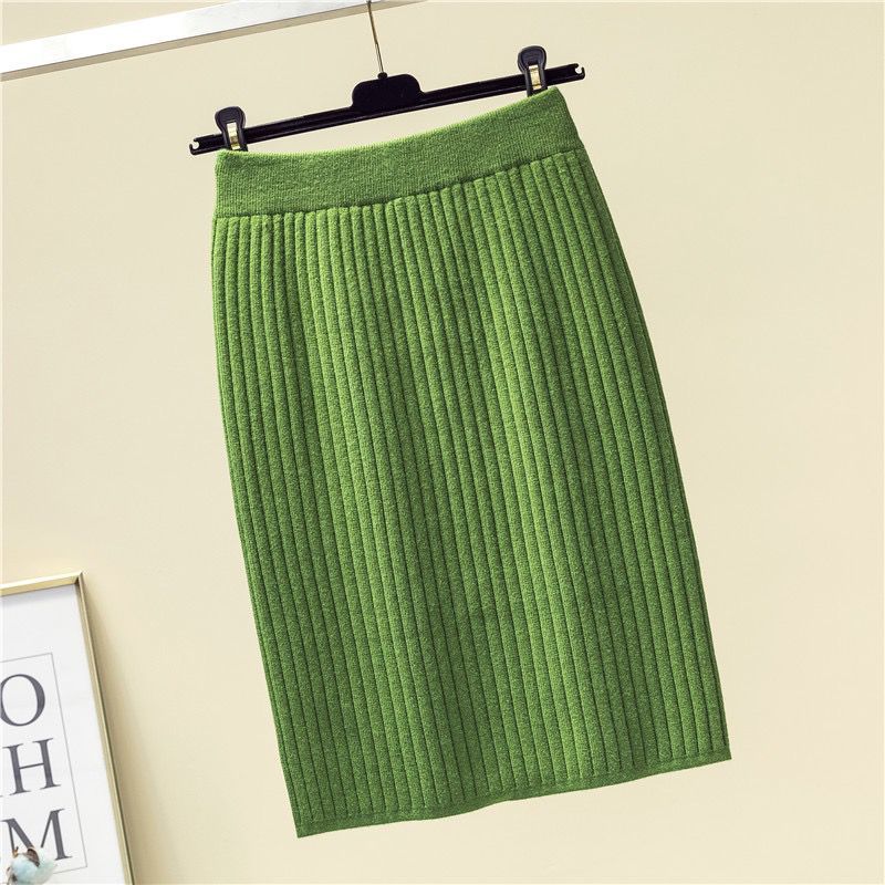 Herbst und Winter Mitteldicker Strickrock mit Schlitz auf der Rückseite Halbrock mit Gesäßumwickeltem Damenwollrock Vielseitiger kurzer Rock
