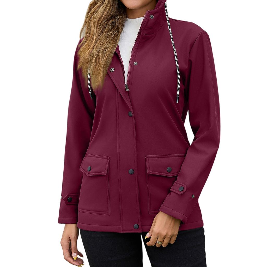 Womens Raincoats With Hood Lightweight Outdoor Hooded Waterproof Windbreaker Solid Trench Coat Jacket Plus Size