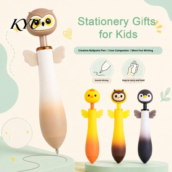 Cartoon Pens with Wings Cute Animal Ballpoint Pen, 0.7mm Smooth Writing Retractable Gel Stationery Gifts for Kids Pens, Owl/Chick/Penguin/Honeybee Pen