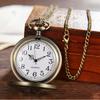 Steampunk Clock Necklace Quartz Movement Bronze Chain Flip Pointer Display Pocket Watch for Women Men
