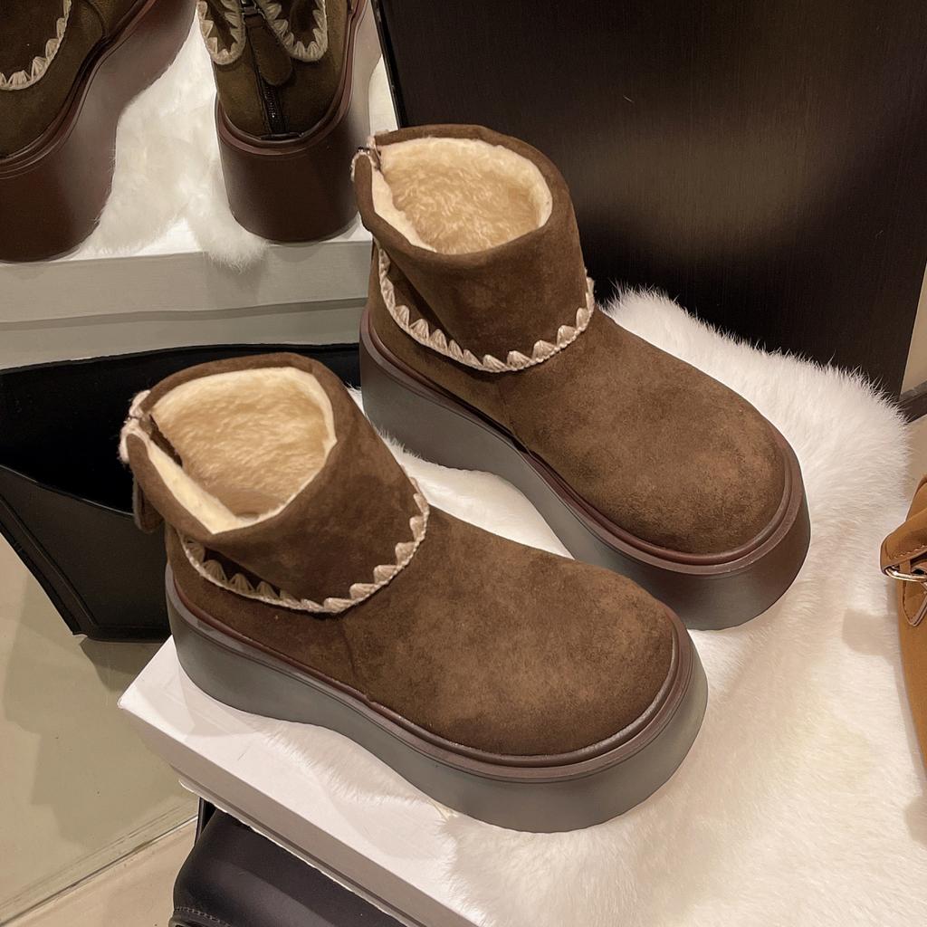 Fashion Platform Thick Bottom Fur Women Snow Boots Autumn Winter Women's Shoes Female Warm Cotton Height Increase  Short Booties