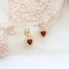 Burgundy Heart Rhinestone Earrings, s925 Sterling Silver, Gold-Plated Studs – Fashionable Luxury Women's Jewelry