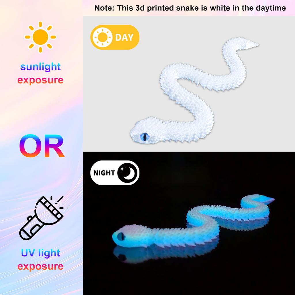 3D Printed Flexible Snake Toy 30Cm- Movable Joints, Adhd Fidget Desk Pet, Realistic Animal Figurine For Home Office Decor & Gift