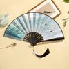 Chinese Double Sided Painting Folding Fan Vintage Handhelds Fan with Tassels Plastic Foldable Hand Fan for Parties