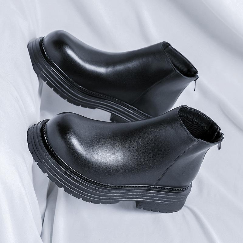 British Style Thick-Soled Heightening Martin Boots Men'S Velvet Locomotive Boots Medium Help Big Head Tooling Boots 7368-N