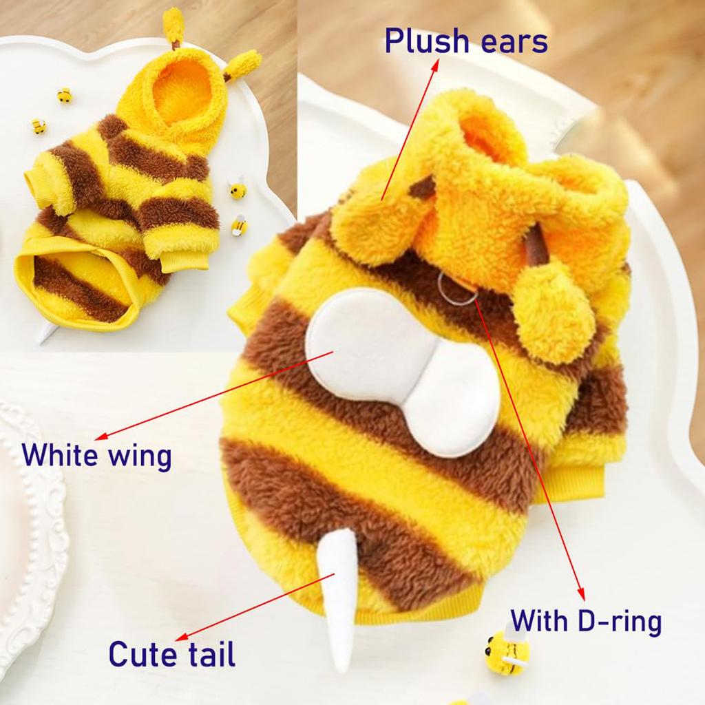 Bee Pet PUppy Coat Apparel Outfit Fleece Clothes Dog Cat Hoodies Fancy Costume Halloween Cosplay Sweater Dog Winter Warmth Hoodi