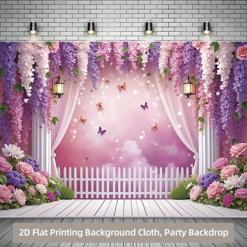 1pc Flower and Butterfly Background Banner Suitable for Wedding Decoration Bridal Gift Giving Event and Photo Background