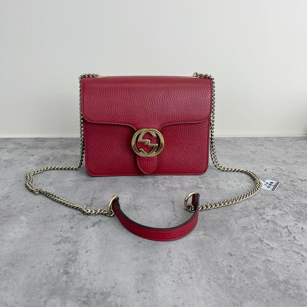 [Pre-Owned] Gold Double G Chain Shoulder Strap Crossbody Accordion Bag - Excellent #1VG6RRJ