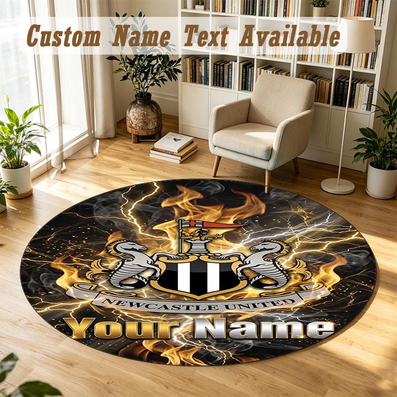 Round Rug Custom NameNewcastle United FC Pattern Non Slip Carpet Home Floor Decor