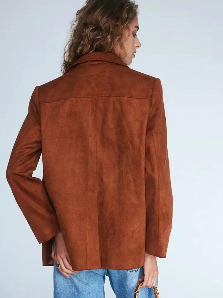 Blazer Marrón de Diseño Elegante para Mujer Hecho a Mano de Ante de Cuero Puro para Oficina Formal