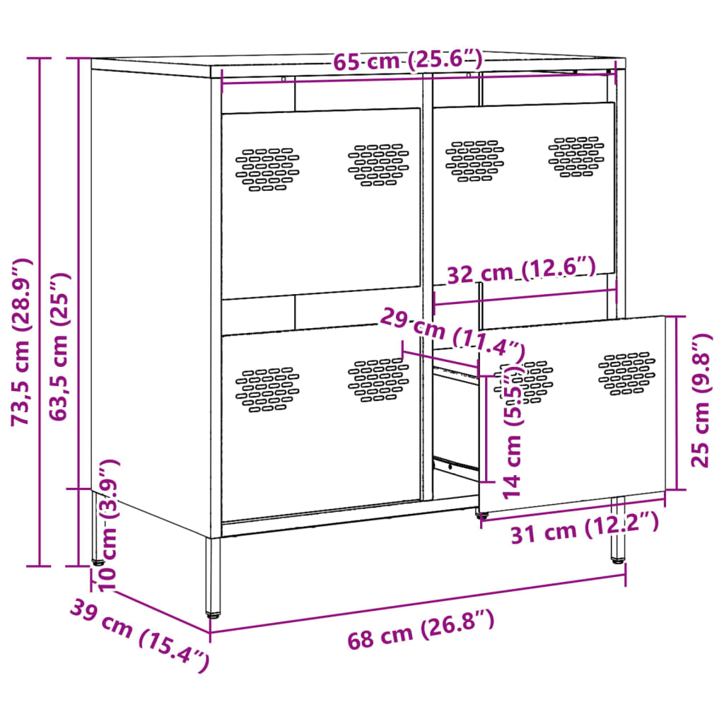 Sideboard Pink 68x39x73.5 cm Cold Rolled Steel