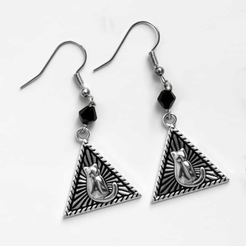 Pendientes Largos Retro Góticos Color Plata El Ojo de Horus Calavera Murciélago Cuervo Mariposa Gato para Mujeres Joyería de Fiesta de Halloween Regalos