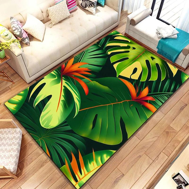 Sommerlicher tropischer Blätterteppich mit Monstera-Blättern, geeignet für Wohnzimmer und Schlafzimmer, Fußmatte, hawaiianische Blatt-Bodenmatte