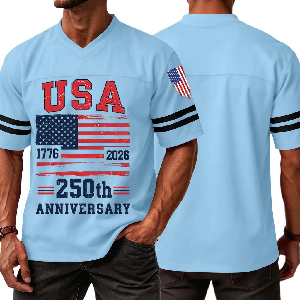 Herren V-Ausschnitt Sportliches Trikot Kurzarmhemd Lässige Passform 250. Jubiläum Grafikdruck USA 1776 2026 Sportliches T-Shirt Top