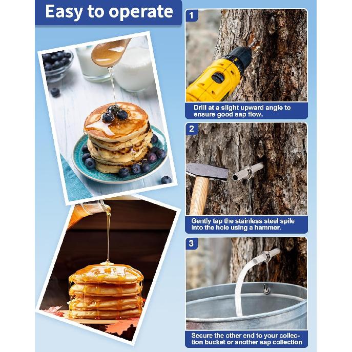 22Pcs Maple Syrup Tapping Kit, Maple Tree Tapping Kit with 6 Stainless Steel Maple Syrup Taps, 6 Maple Syrup Tubing, 6 Hooks, 2 Maple Sap Filters,