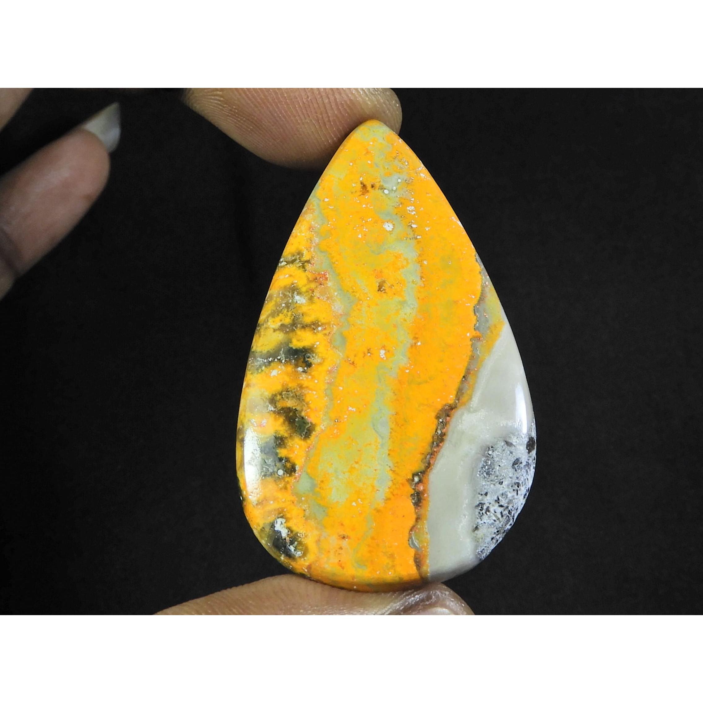 

28X47X05MM Natural Bumble Bee Jasper Pear Cabochon Loose Gemstone 59Cts. D-81