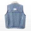 Dameplysjvest med ermløs lammeull og fortykket stoff, denimvest