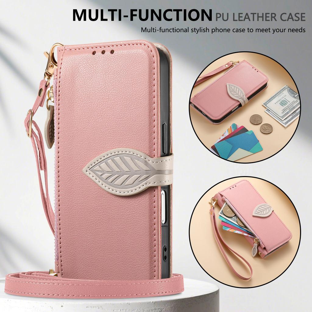 Crossbody-Handgelenkriemen Ledergeldbörse mit Kartenschlitz Handyhülle für IPhone 17 Air 16 Plus 15 14 13 12 Pro Max Schutzhülle
