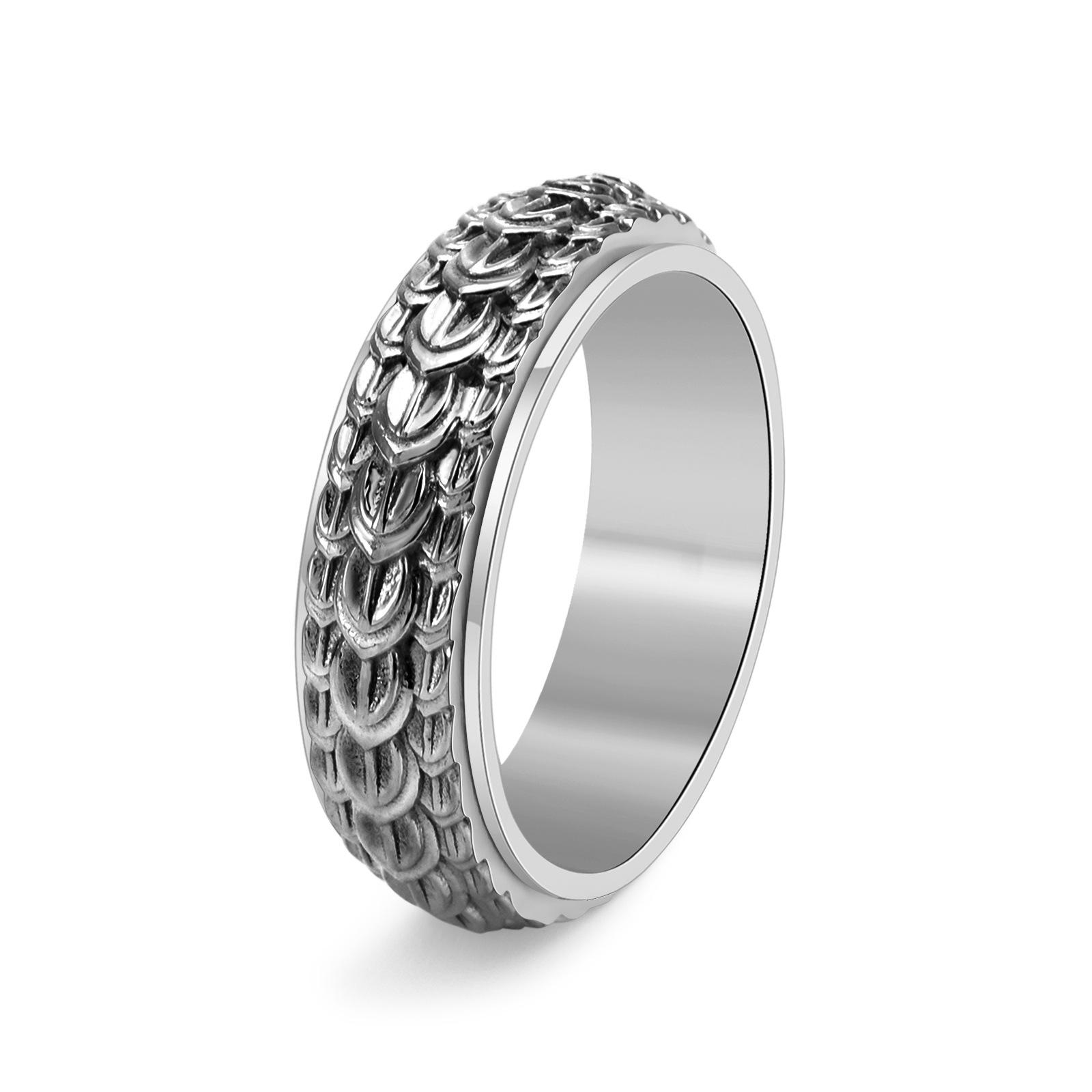 

Men s Dragon Scale Ring Vintage Stainless Steel Spinner Ring New 6 серебряный