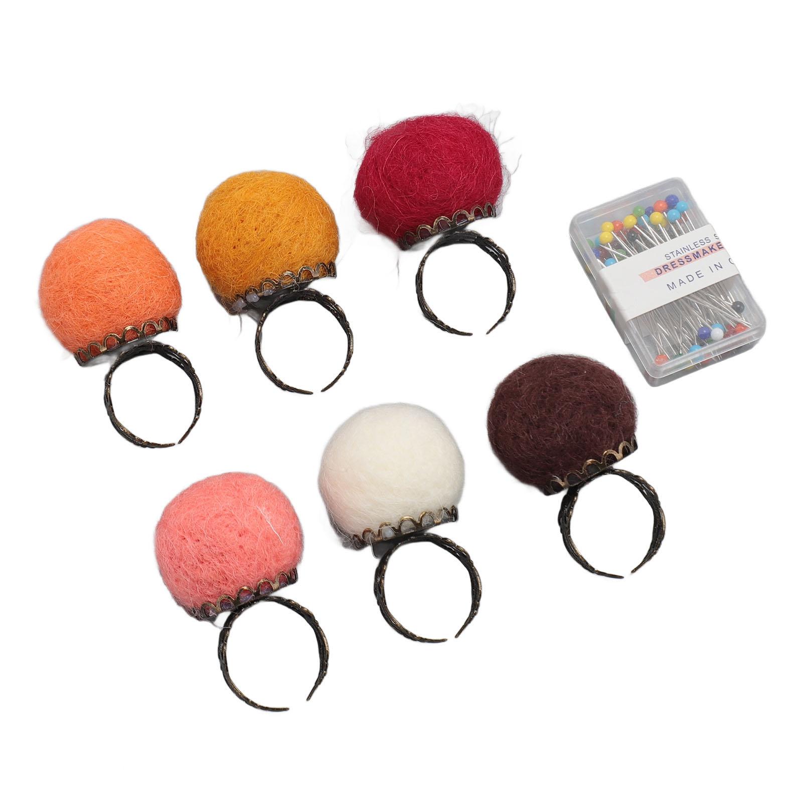 6 stuks Vilt Speldenkussen Ringen met Stoffen Spelden Vintage Lichtgewicht Vinger Speldenkussens voor DIY Knutselen veelkleurig