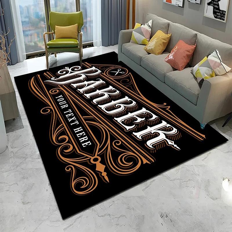 Barber Shop Style 3D Skull Vintage Pattern English Letter Decorative Carpet Rug for Living Room Barber Shop Entrance Floor Mat
