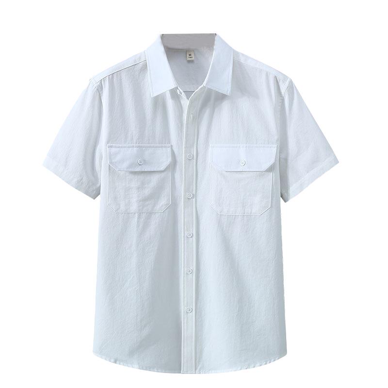 Men's Summer White Casual Double Pocket Cotton Shirt