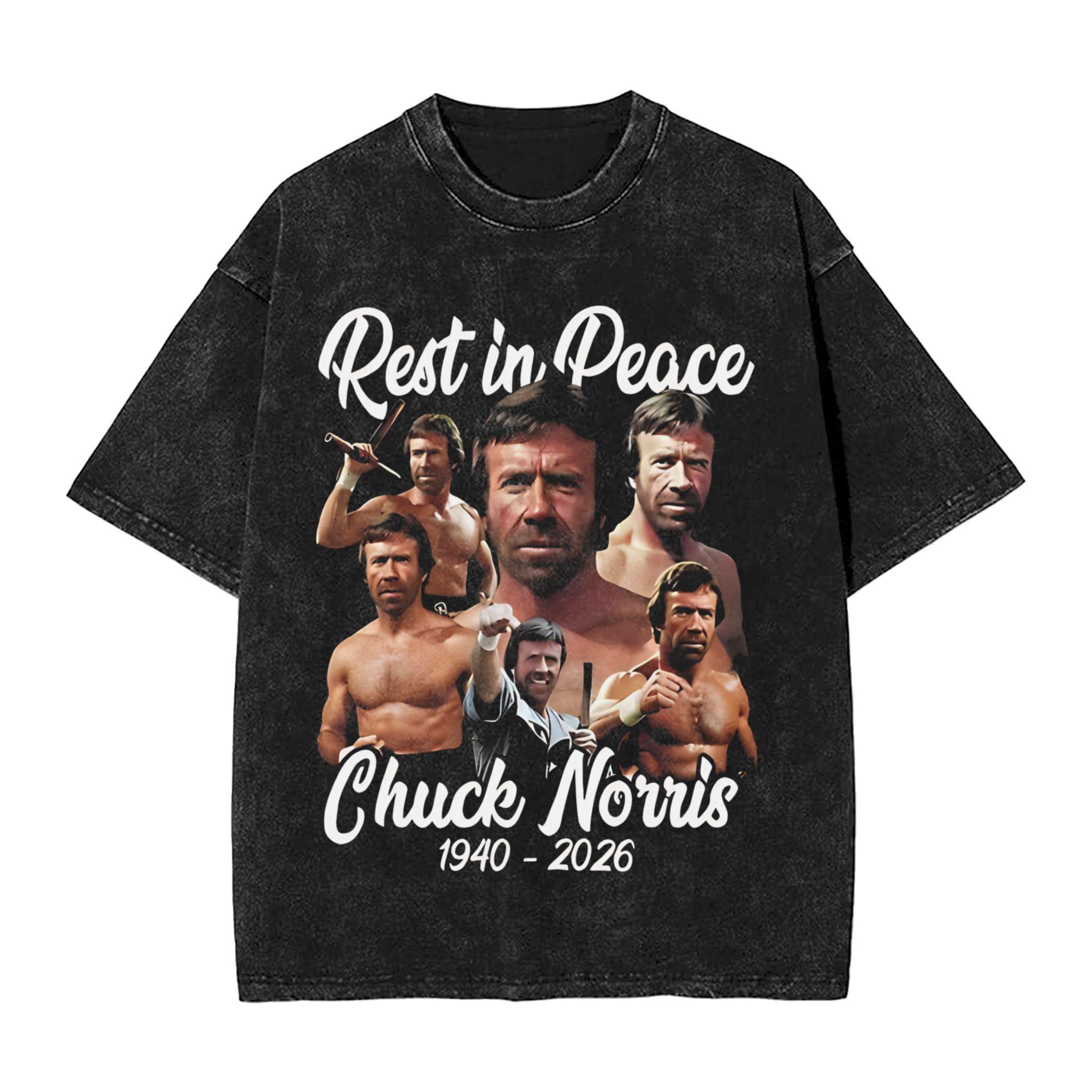 Chuck Norris RIP T Shirt Hip Hop Washed Short Sleeve Harajuku TShirts Vintage Unisex Women Streetwear Summer Tops Tees S