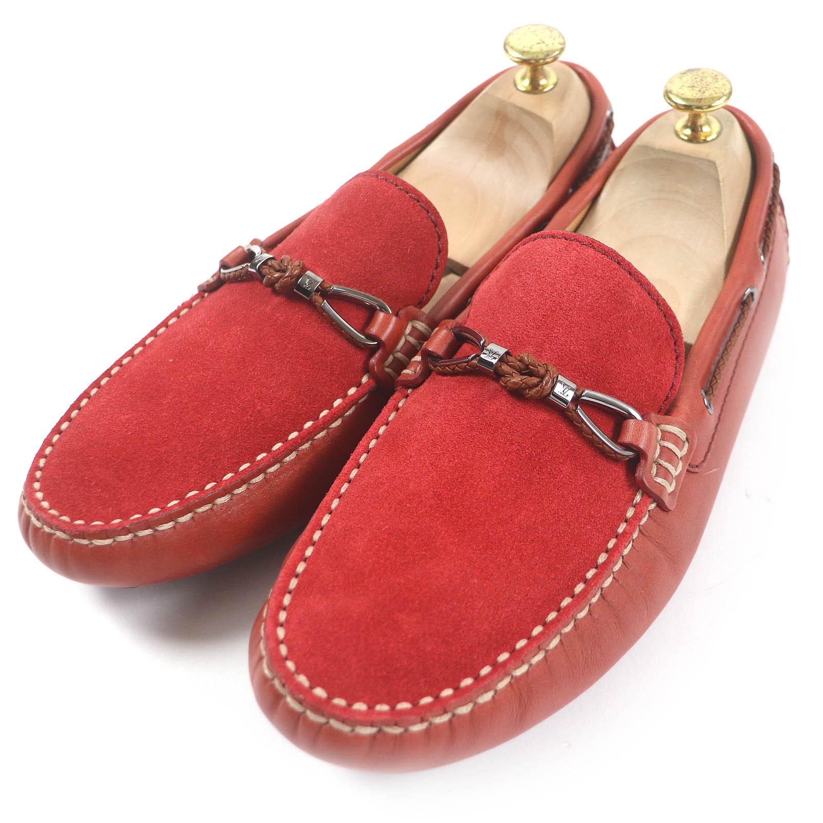Excellent LOUIS VUITTON Driving shoes LV logo metal loafers Red series 6.5 Used