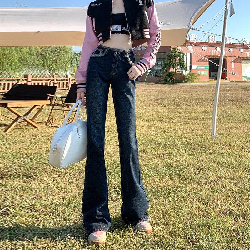 New Spring Autumn High Waist Vintage Chic Casual Trendy Jeans Women Simple Straight Korean Style Loose Wide Leg Pants Streetwear