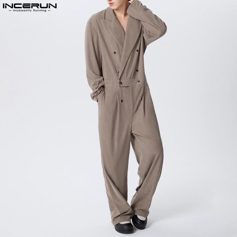 INCERUN Herren Frühling Langarm Korduroy Lange Overalls Lässig Reißverschluss Strampler