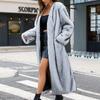 Women's Fashion Plush  Jacket Casual Solid-color Long-sleeved Cardigan Long Coat