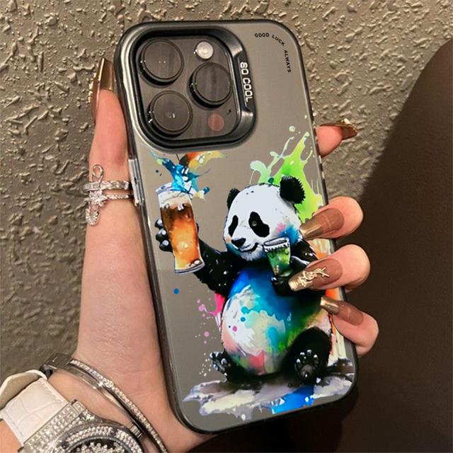 

Мультяшный панда кот матовый твердый чехол для телефона для 16 iPhone 11 12 13 14 15 Pro Max гальванический чехол-накладка Funda For iPhone 11 Pro Max чёрно-фиолетовый