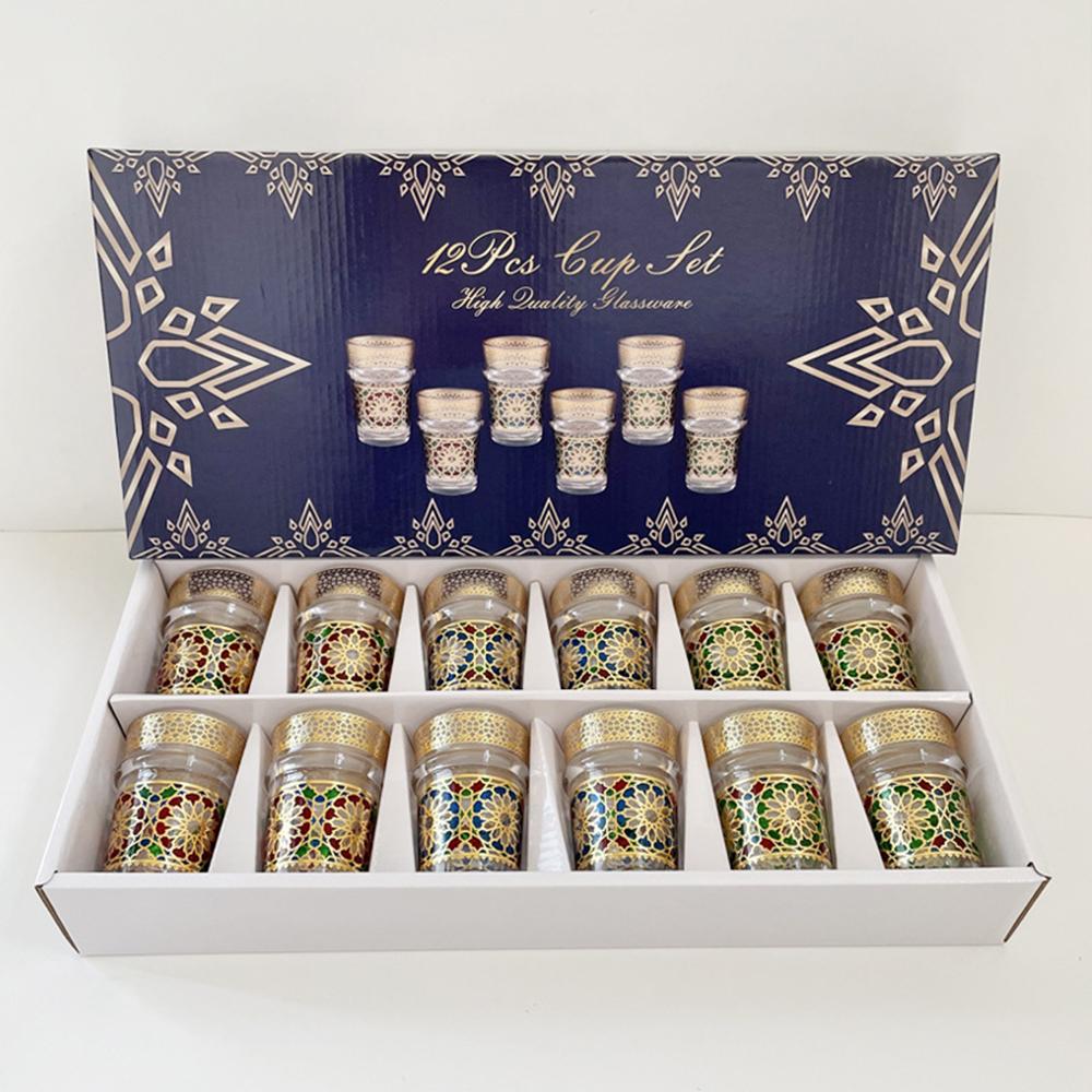 12-piece Set, Light Luxury Style Moroccan Glass Cup, Türkiye Saudi Restaurant Tea Cup, Mosaic Paper Gilding Water Cup, Gift Cup