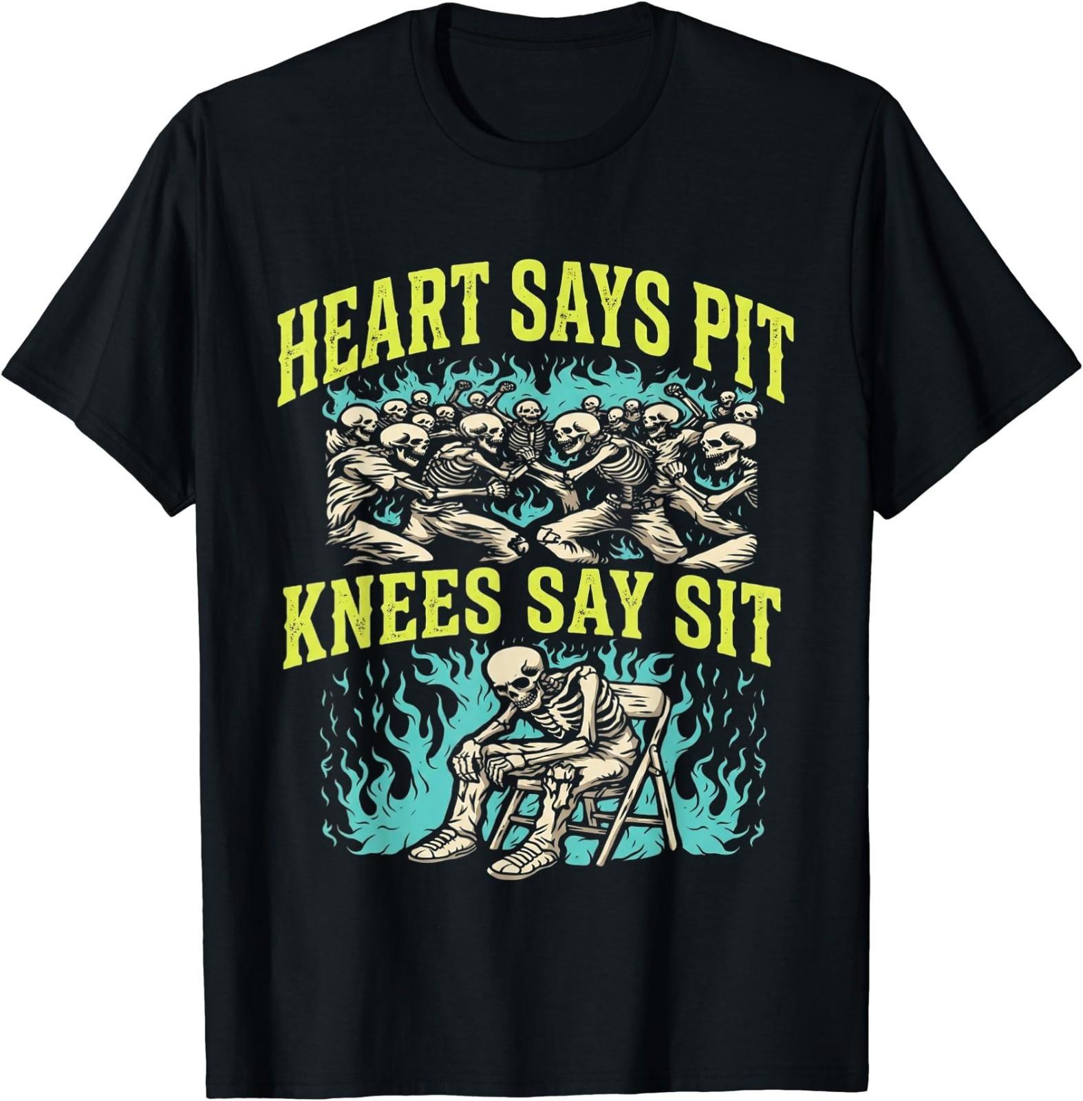 Heart Says Pit Knees Say Sit Skeleton Funny T-Shirt S разноцветный