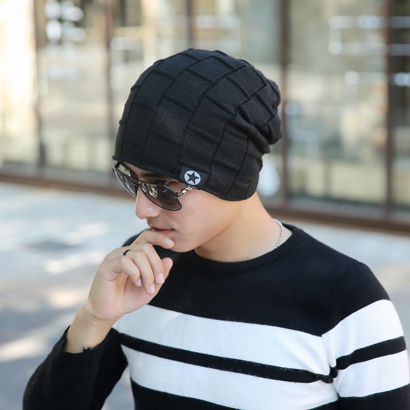 Wind autumn and winter velvet warm knitted cold hat outdoor cycling hip hop trendy sticker label fashion bag head wool hat