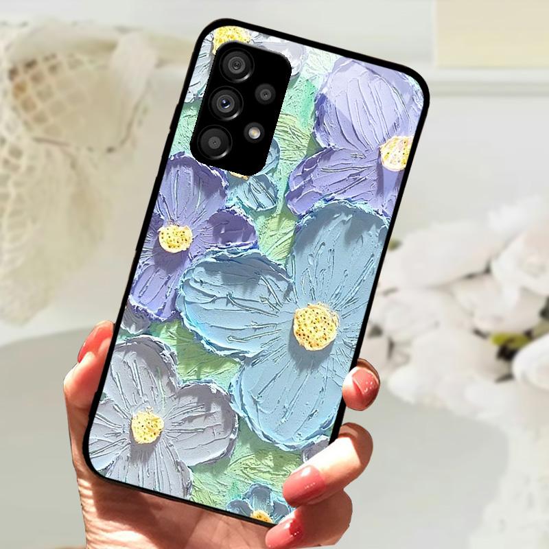 Glass Case For Samsung A13 A23 4G 5G Cartoon Tempered Glass Phone Cover For Galaxy A33 A53 A73 5G Hard PC Glass Protector Cases