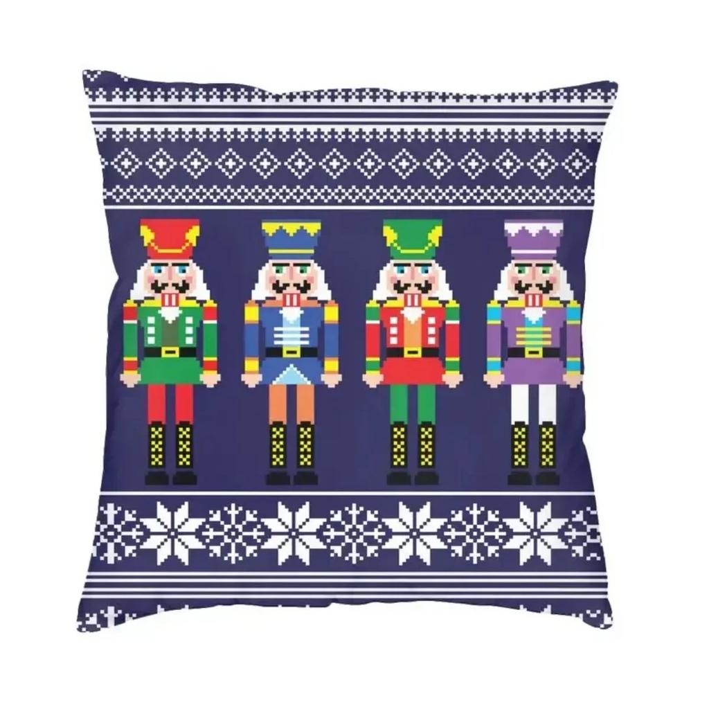 Nutcracker Soldier Toy Christmas Gift Cushion Cover Sofa Home Decorative Square Pillow Case 45x45cm