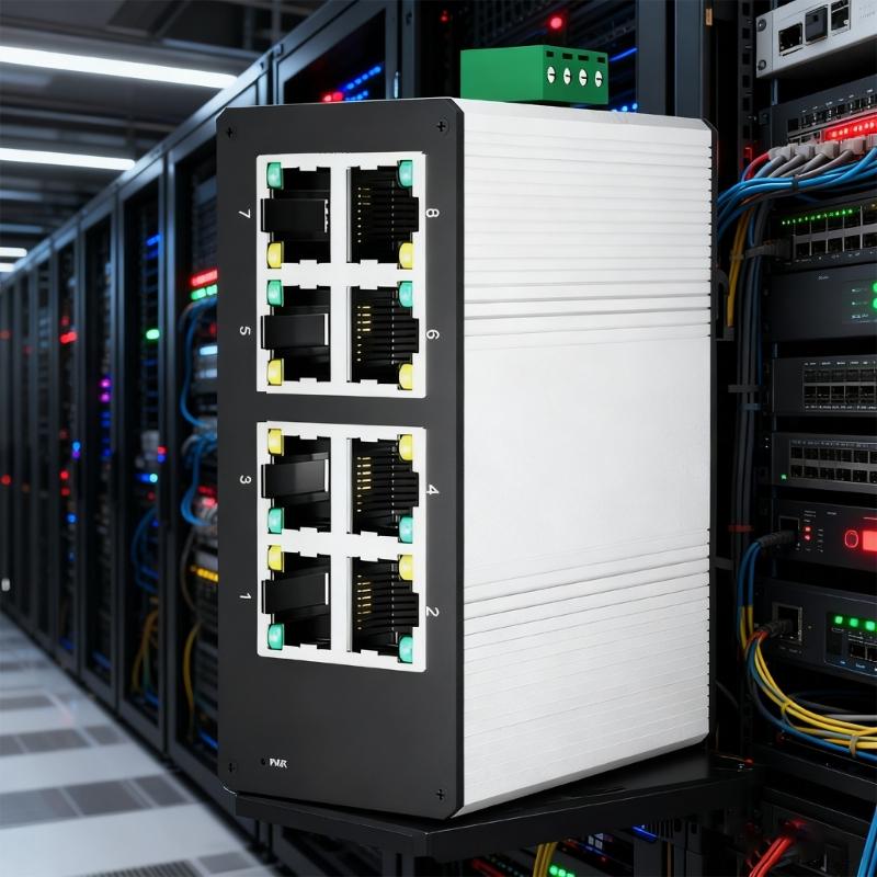 Industrial Mini 8 Port Gigabit Ethernet Switches Aluminum Shell Din Rail Mount PoE Switches For Tight Space