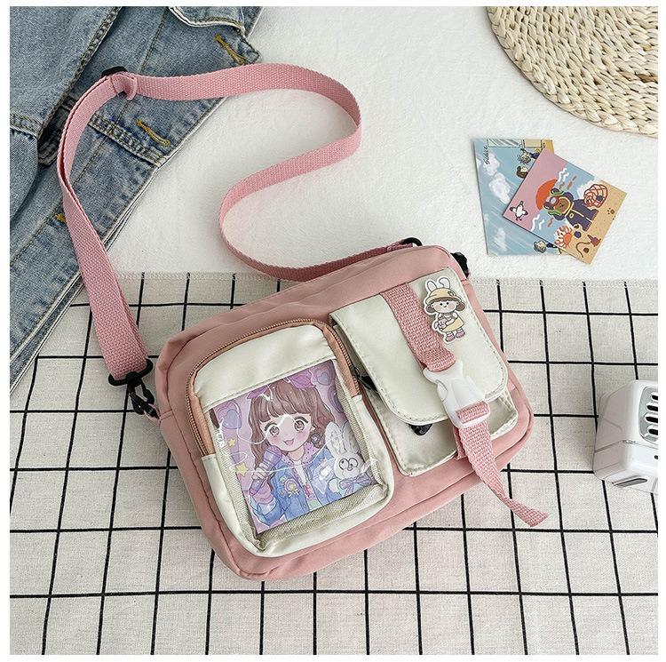 Anime-themed Two-tone Buckle-adorned Square Satchel Suitable for Graduate Girls' Outdoor Activities As A Crossbody Bag