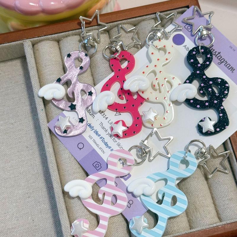 Y2K Musical Notes Heart Pendant For Women Sweet Cute Bag Charms Keychain Jewelry Trendy Chain