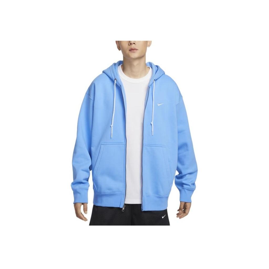 Nike Solo Swoosh Fashion Versatile Hooded Zipper Fleece Long Sleeve Jacket Sweatshirt Men Jackets University-Blue White DR0403-412