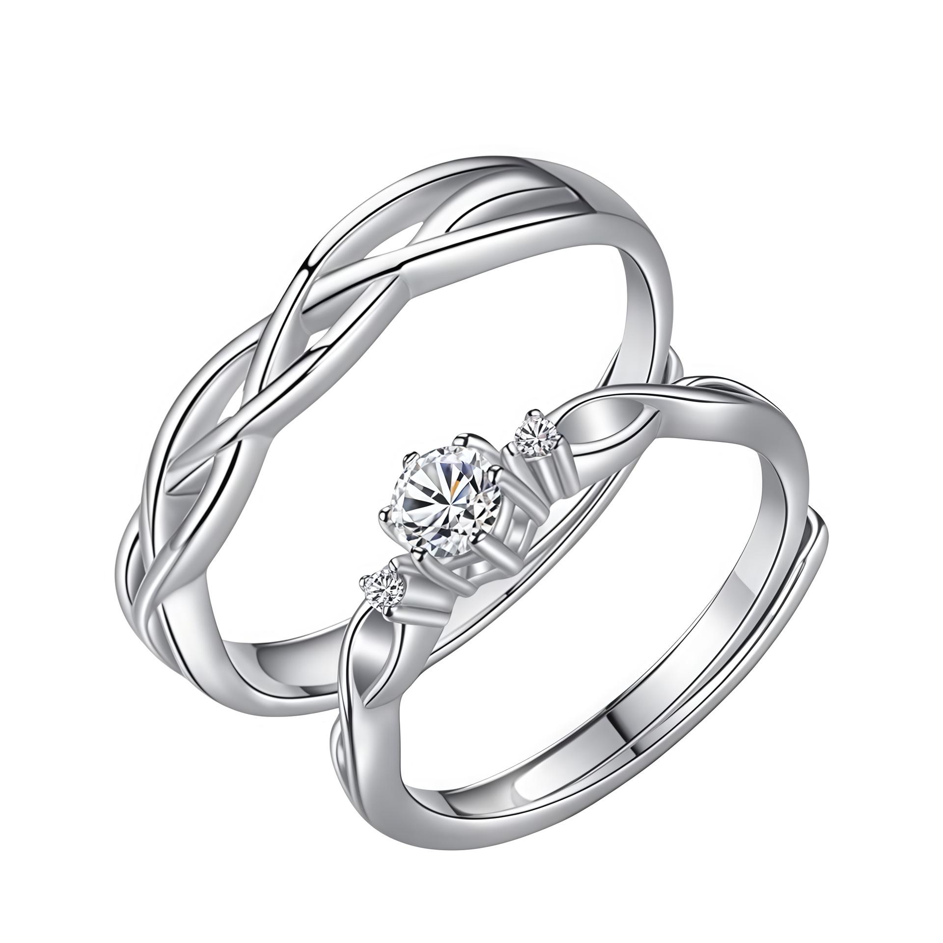 Sterling Silver 999 Adjustable Couple s Ring Set - High-End Pure Silver Rings for Long-Term Commitment Adjustable