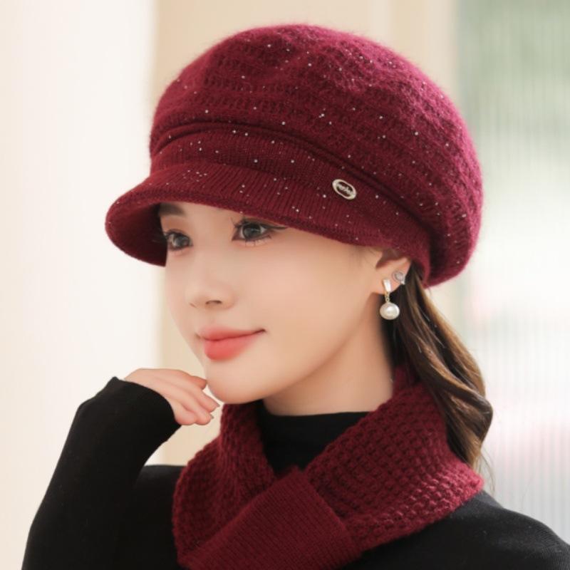 Fashion New  Faux Rabbit Fur Piled Thickened Knitted Hat Children Autumn and Winter Mother Warm Wool Cap Cap