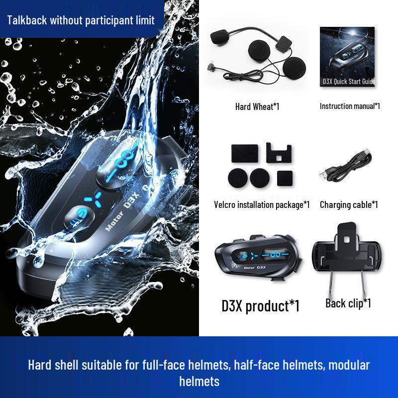 

Cross-border Waterproof Bluetooth Helmet Headset with One-to-Many Intercom and Dustproof Earphones D3X Helmet Bluetooth Earphones